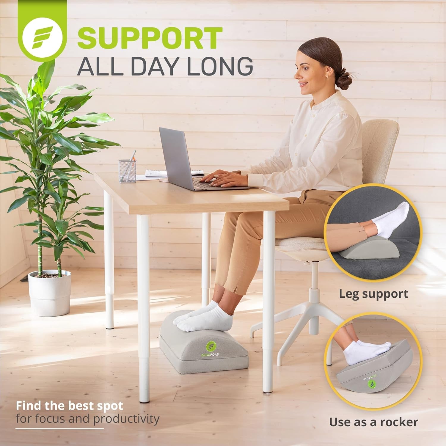 Ergonomic Adjustable Foot Rest for Desk Use - Chiropractor-Endorsed Orthopedic Teardrop Design for Lumbar, Back, and Knee Pain Relief (Grey)